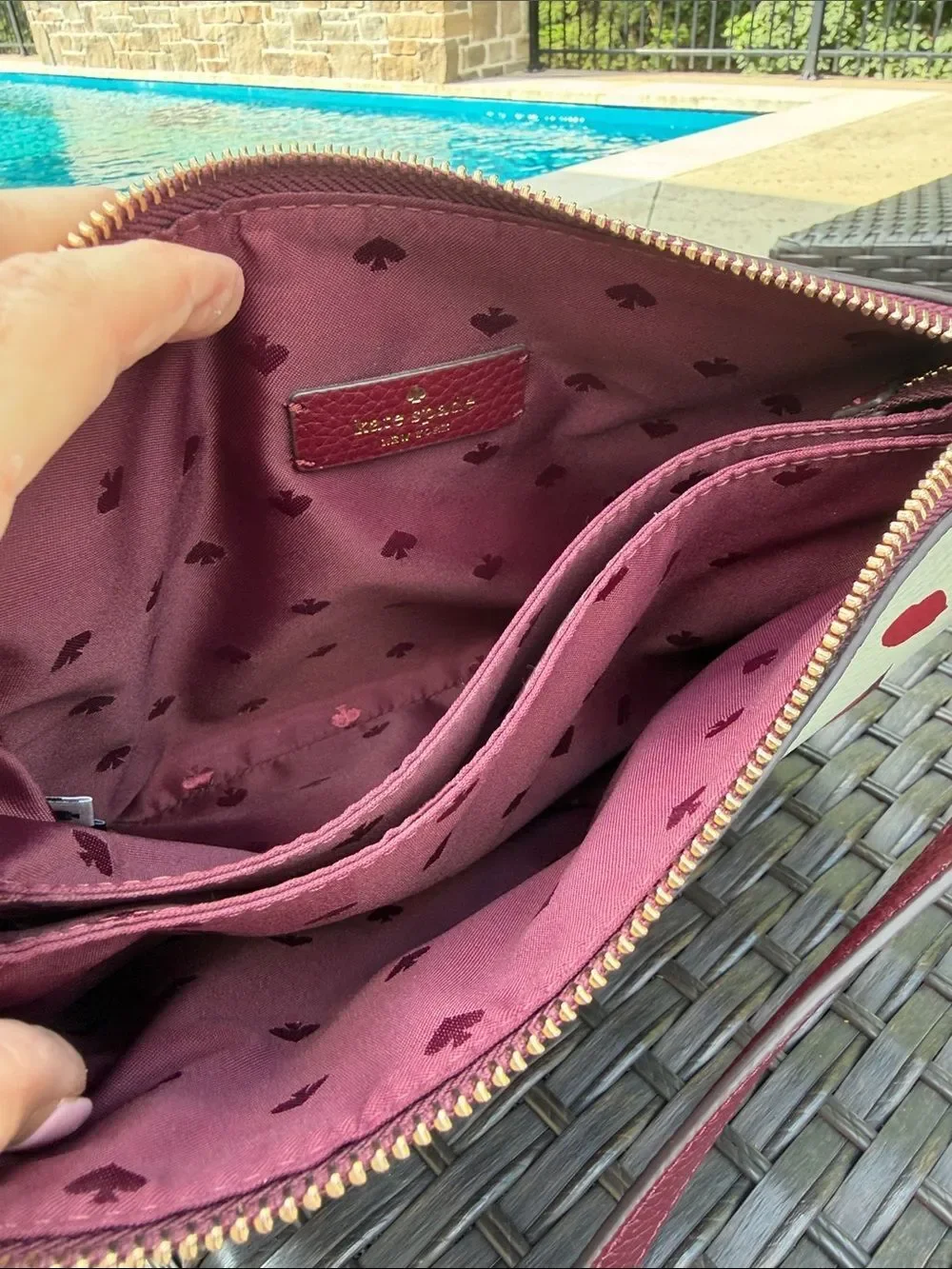 Kate Spade Floral Crossbody Purse Pink Burgundy Leather Like New